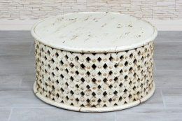 Drewniany okrągły biały stolik kawowy z Indii