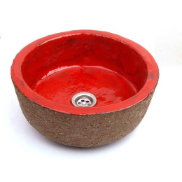 Umywalka ceramiczna czerwona rustykalna rękodzieło