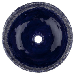Artystyczna umywalka kobaltowa z ozdobną koronką