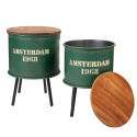 Zestaw zielonych stolików loftowych Amsterdam metal i drewno