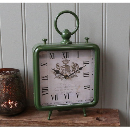 Metalowy zielony zegar stołowy Chic Antique