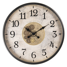 Okrągły zegar ścienny vintage z ozdobnym mechanizmem A
