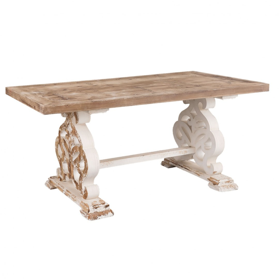 Duży bielony stół drewniany z ozdobnymi nogami