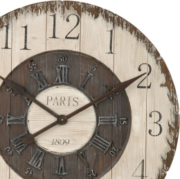 Duży okrągły zegar ścienny vintage z drewniną tarczą