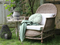 Rattanowy fotel z poduszkami w stylu hampton Chic Antique