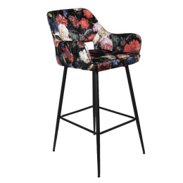 Tapicerowane krzesło barowe w kwiaty retro
