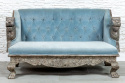 Niebieska niska sofa indyjska pokryta srebrem