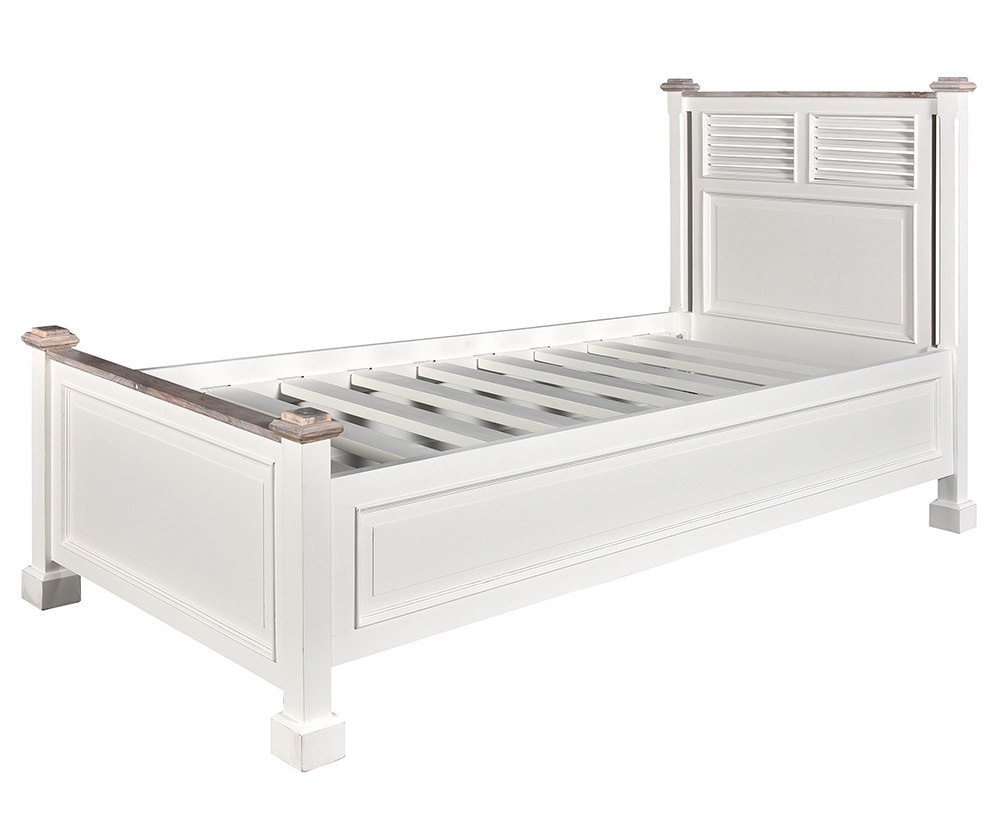 Białe drewniane łóżko w stylu hampton Belldeco 200x90