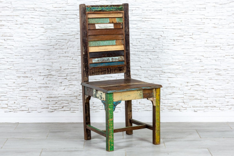 Indyjskie kolorowe krzesło tekowe z recyklingu