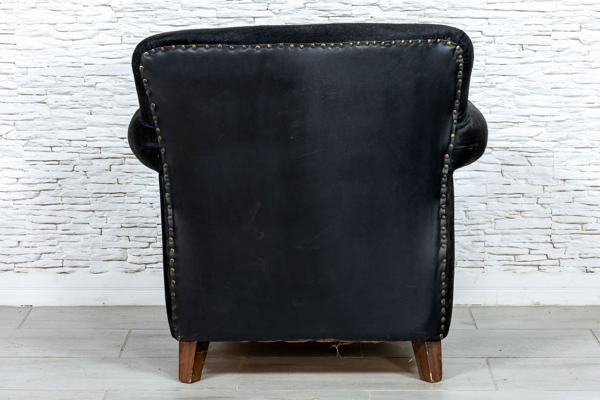 Skórzany czarny fotel indyjski w stylu country
