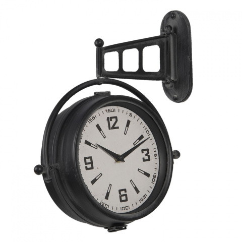 Loftowy czarny zegar ścienny dwustronny Clayre & Eef