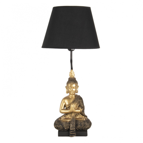 Złota lampa stołowa Budda z czarnym kloszem