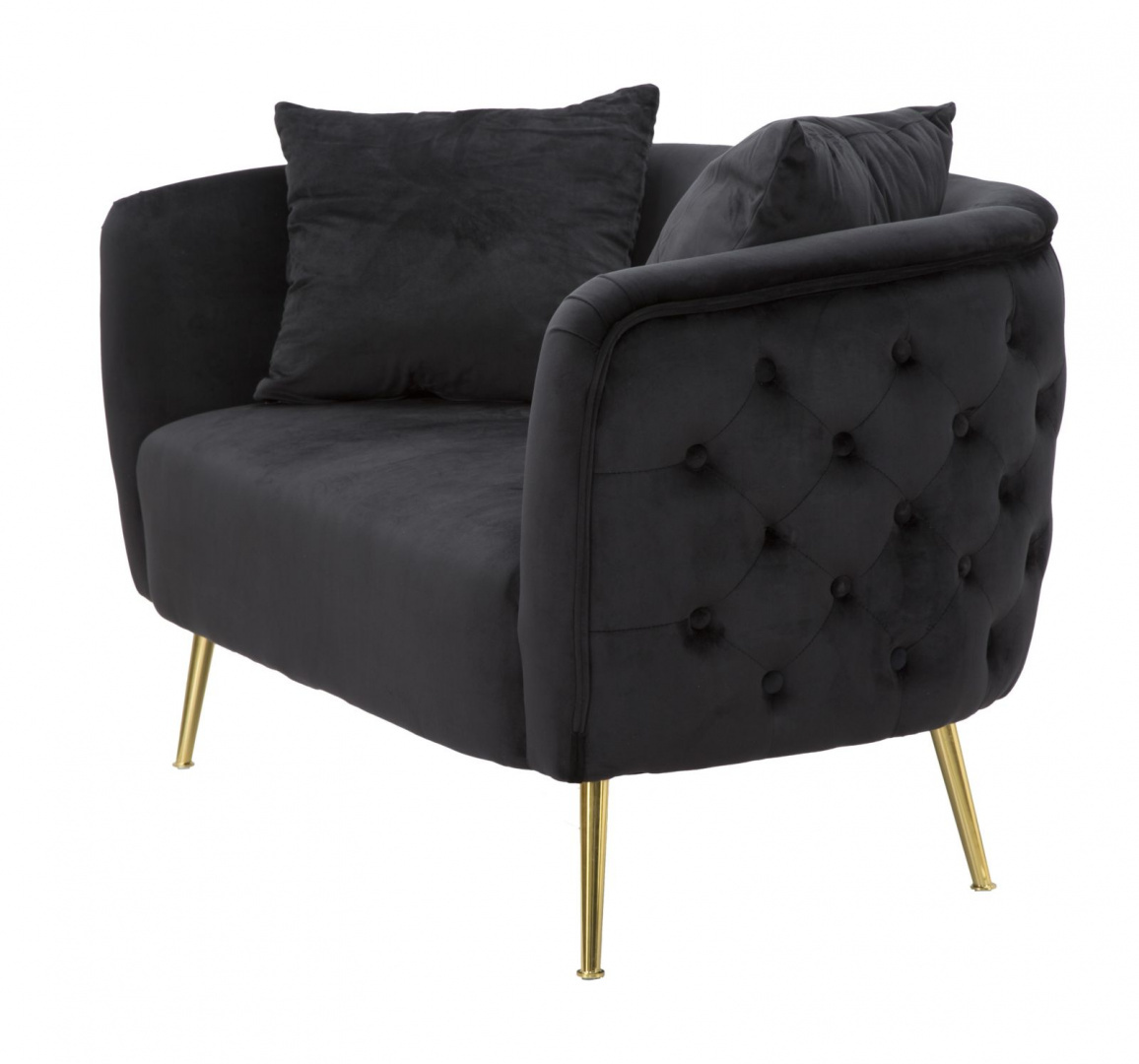 Czarna pikowana sofa na złotych nóżkach BUKAREST