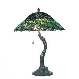 Zielona lampa stołowa w kwiaty witrażowa TIFFANY