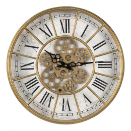 Złoty zegar ścienny vintage z ozdobnym mechanizmem