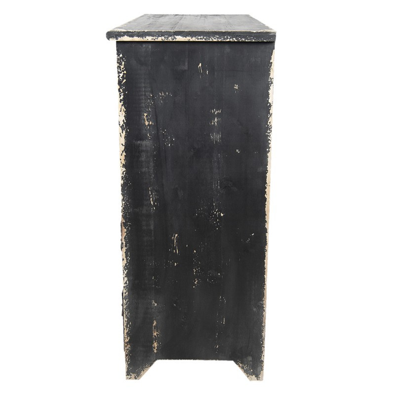 Czarna przecierana komoda drewniana z szufladkami vintage