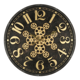 Czarny pozłacany zegar ścienny vintage z ozdobnym mechanizmem 2