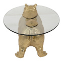 Złoty stolik kawowy ze szklanym blatem hipopotam