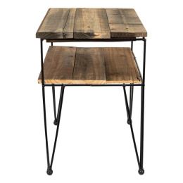 Drewniany stolik country z półką drewno i metal