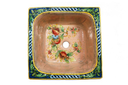 Włoski rustykalny zlew ceramiczny w kwiaty i owoce