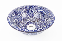 Niebieska umywalka ceramiczna nablatowa Maroko