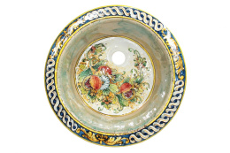 Okrągły włoski zlew ceramiczny w kwiaty i owoce