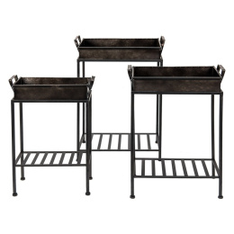 Czarne metalowe stoliki z ażurowymi półkami loft set 3 szt.