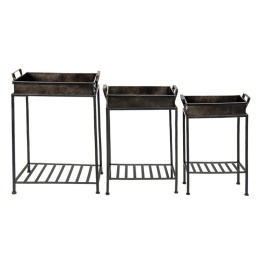 Czarne metalowe stoliki z ażurowymi półkami loft set 3 szt.