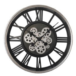 Czarny ażurowy zegar z ozdobnymi trybami