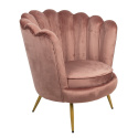 Designerski fotel muszelka na złotych nóżkach retro