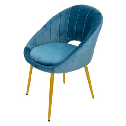 Tapicerowane krzesło retro na złotych nóżkach morski niebieski