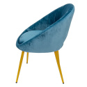Tapicerowane krzesło retro na złotych nóżkach morski niebieski