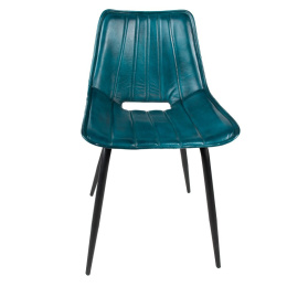Zielone skórzane krzesło na czarnych nogach