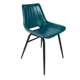Zielone skórzane krzesło na czarnych nogach