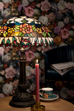 Lampa stołowa witrażowa w kwiaty TIFFANY Clayre & Eef