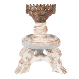 Drewniany świecznik rusykalny z metalowym dekorem