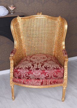 Złoty pałacowy fotel z ozdobną poduchą Ludwik XVI
