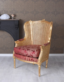 Złoty pałacowy fotel z ozdobną poduchą Ludwik XVI
