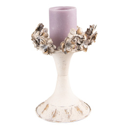 Kremowy postarzany świecznik z kwiatami rustic