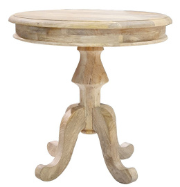 Drewniany okrągły stolik na ozdobnej nodze z Indii