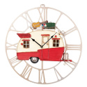Ażurowy zegar ścieny vintage z przyczepą campingową