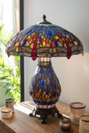 Piękna witrażowa kolorowa lampa stołowa TIFFANY