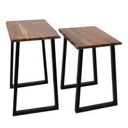 Industrialne stoliki kawowe z drewna i metalu set 2 szt.
