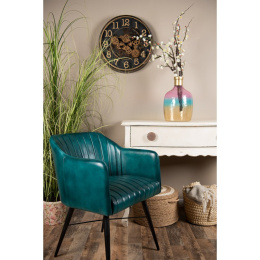 Krzesło tapicerowane zieloną skórą Clayre & Eef