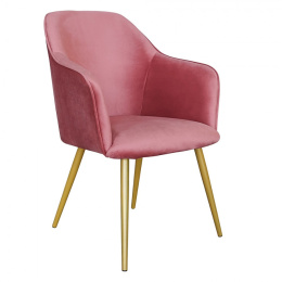 Różowe tapicerowane krzesło retro na złotych nogach
