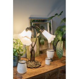 Elegancka lampa stołowa białe kwiaty TIFFANY