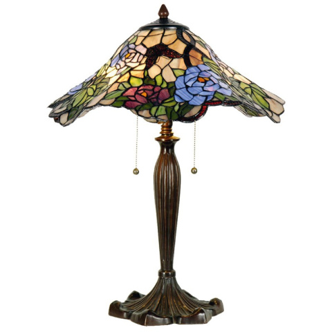 Witrażowa lampa stołowa w kwiaty TIFFANY Clayre & Eef