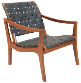 Drewniane krzesło z czarną skórzaną plecionką