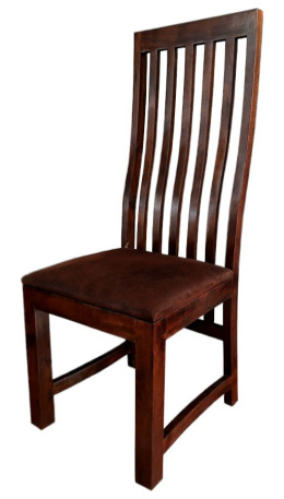 Wysokie drewniane krzesło z tapicerowanym siedziskiem